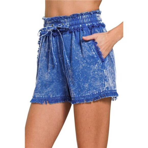 Zenana‎ Mineral Frayed Hem Washed Shorts - Picture 1 of 3